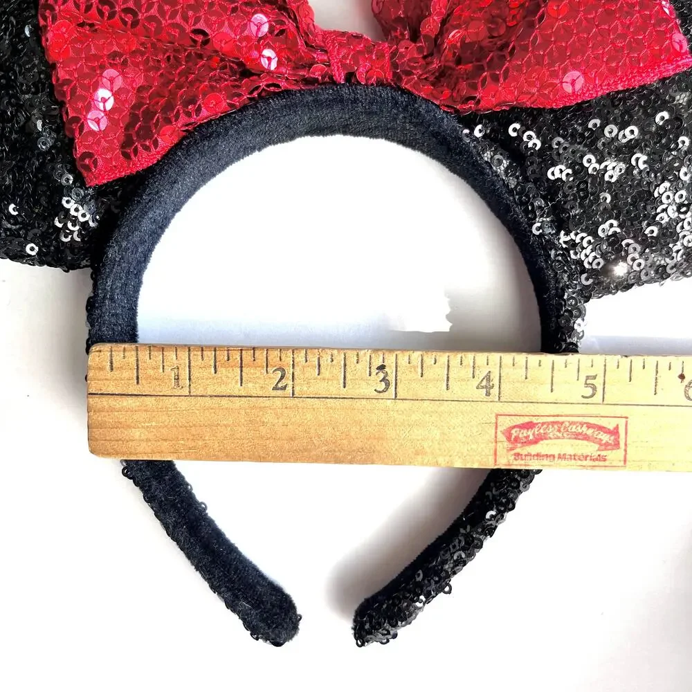 Disney Parks Minnie Mouse Black Ears Red Bow Sequins Headband Sparkly Dressup